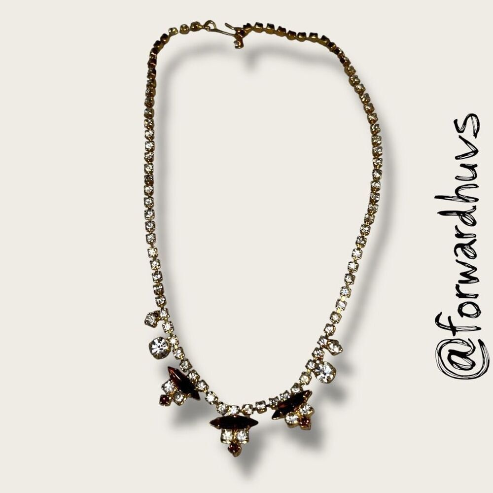 Vintage Rhinestone Statement Necklace – Foldover Clasp – Mid-Century Glam